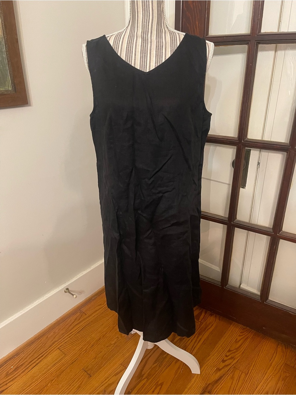 J. Jill Black Sleeveless V-Neck Midi Dress 100% Linen